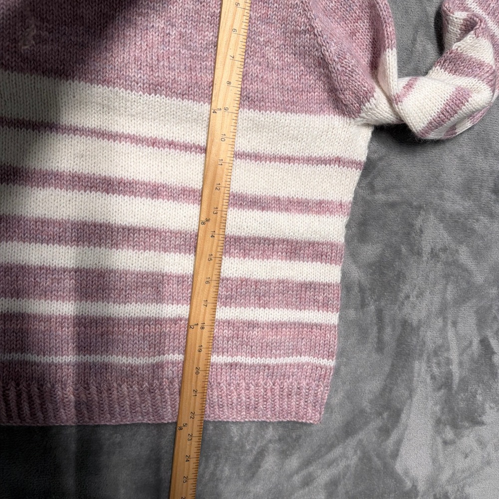 Hand Knit Wool Mohair Sweater‎ Womens S/M Pink Raglan Striped Pullover Luxury - Picture 7 of 8